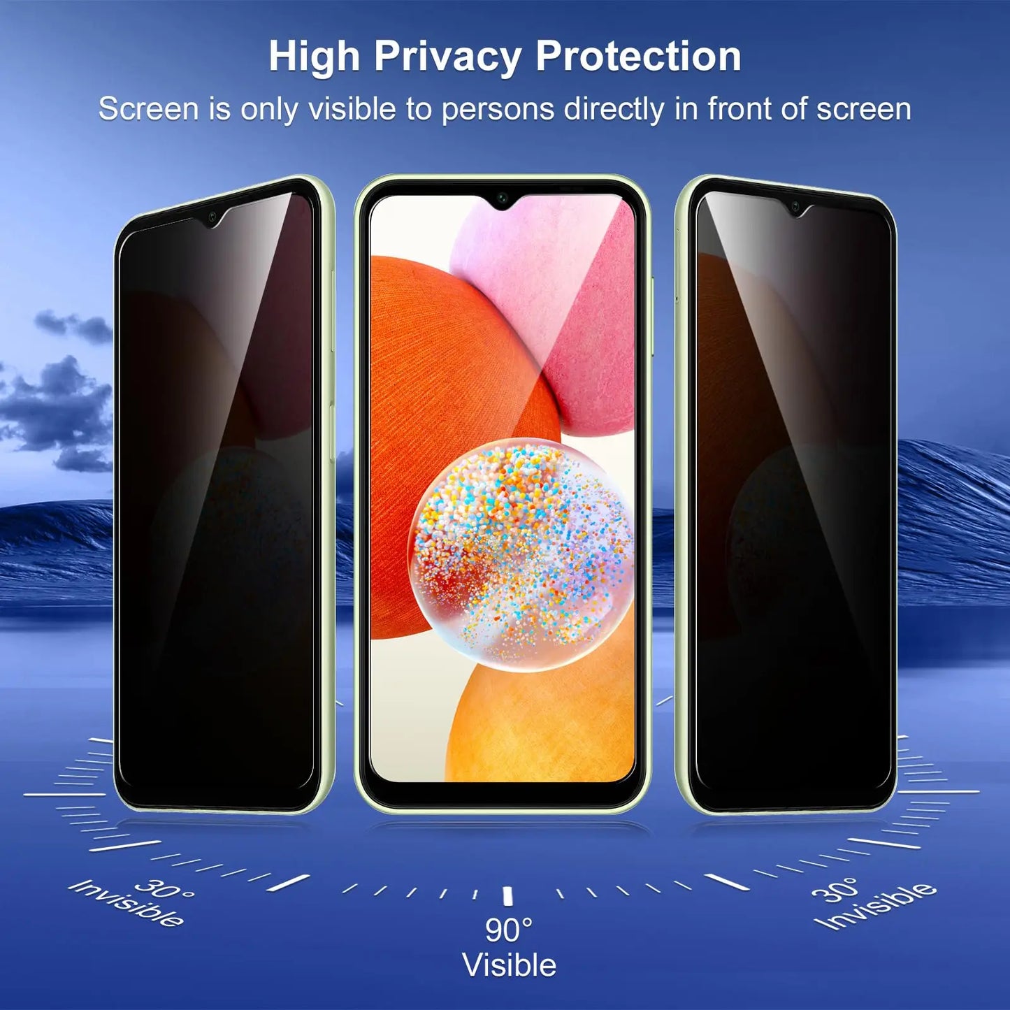 Privacy Screen Protector For Samsung Galaxy A14 4G 5G Tempered Glass Privacy Anti Peep Scratch 9H Case Friendly High Aluminum