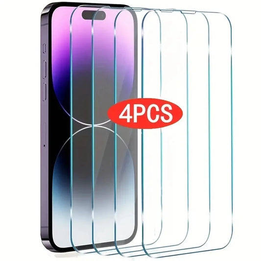 4PCS Full Cover Tempered Glass For iPhone 11 12 13 14 15 Pro Max Screen Protector For iPhone X XR XS Max 7 8 6 Glass Film