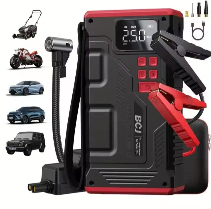 Solo Jumpstart, portable, battery powered, air compressor tire pump, bright led, SOS signal