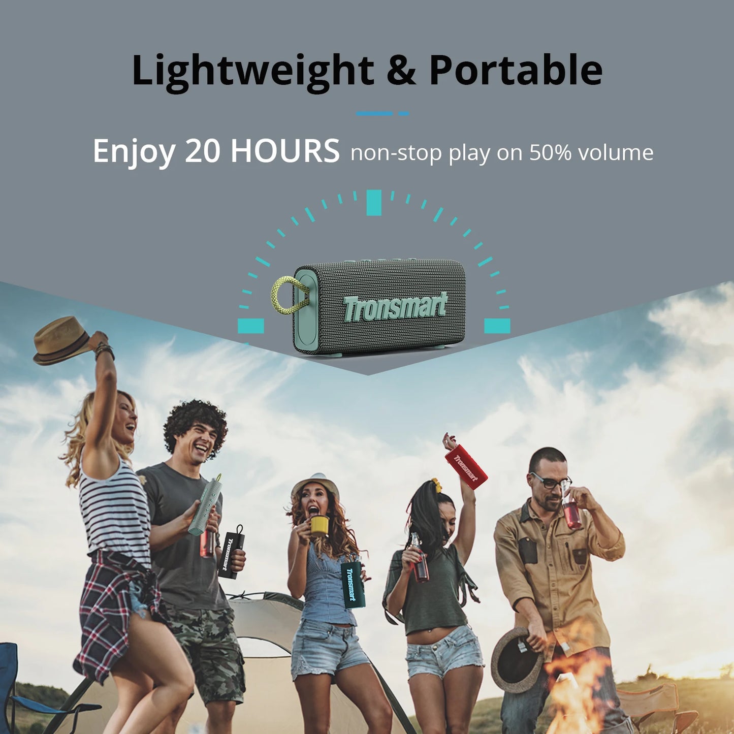 Tronsmart Trip Bluetooth 5.3 Speaker Dual-Driver Portable Speaker with IPX7 Waterproof, True Wireless Stereo for Outdoor