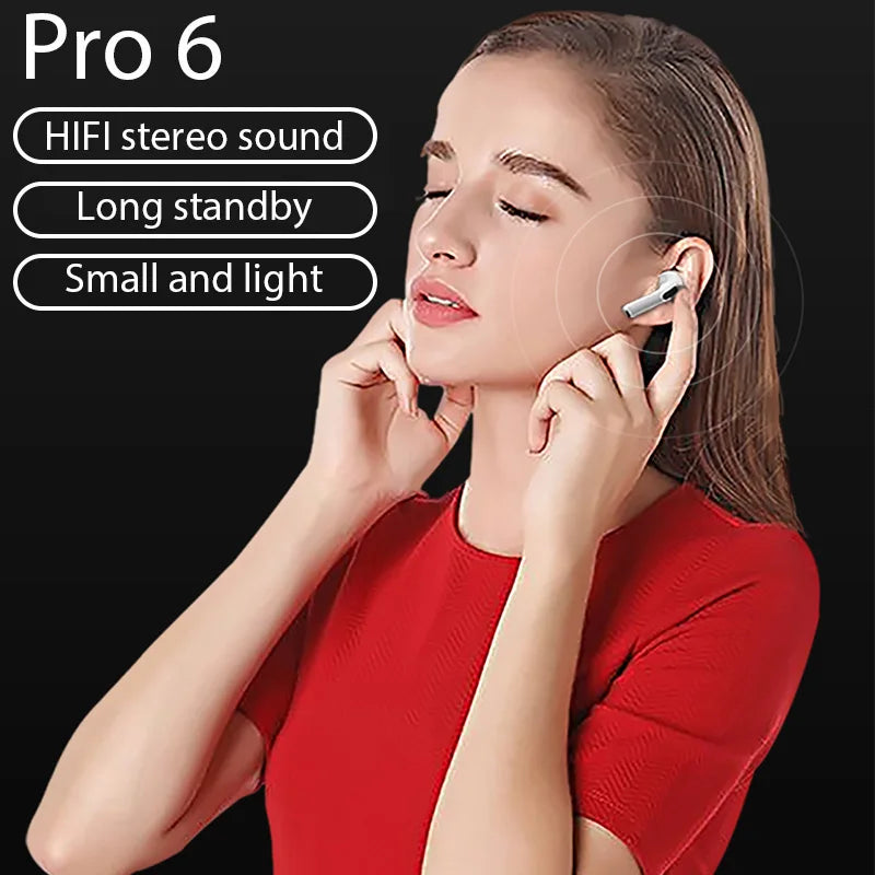 TWS Pro 6 Wireless Bluetooth Headset Noise Cancelling In-ear Earbuds with Mic Wireless Headphones for iPhone Bluetooth Earphones